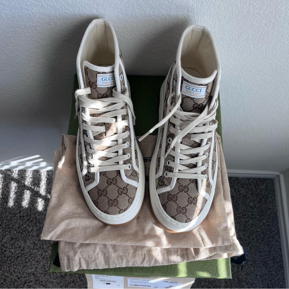 SOLD NEW Gucci 1977 Tennis High Top GG Monogram Sneakers UK M 7 / US M 8 / W 10 - Picture 11 of 16